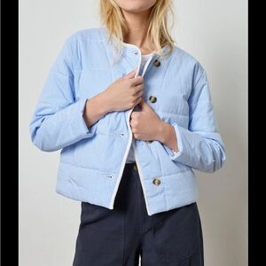 Lilla P striped collarless jacket blue size medium